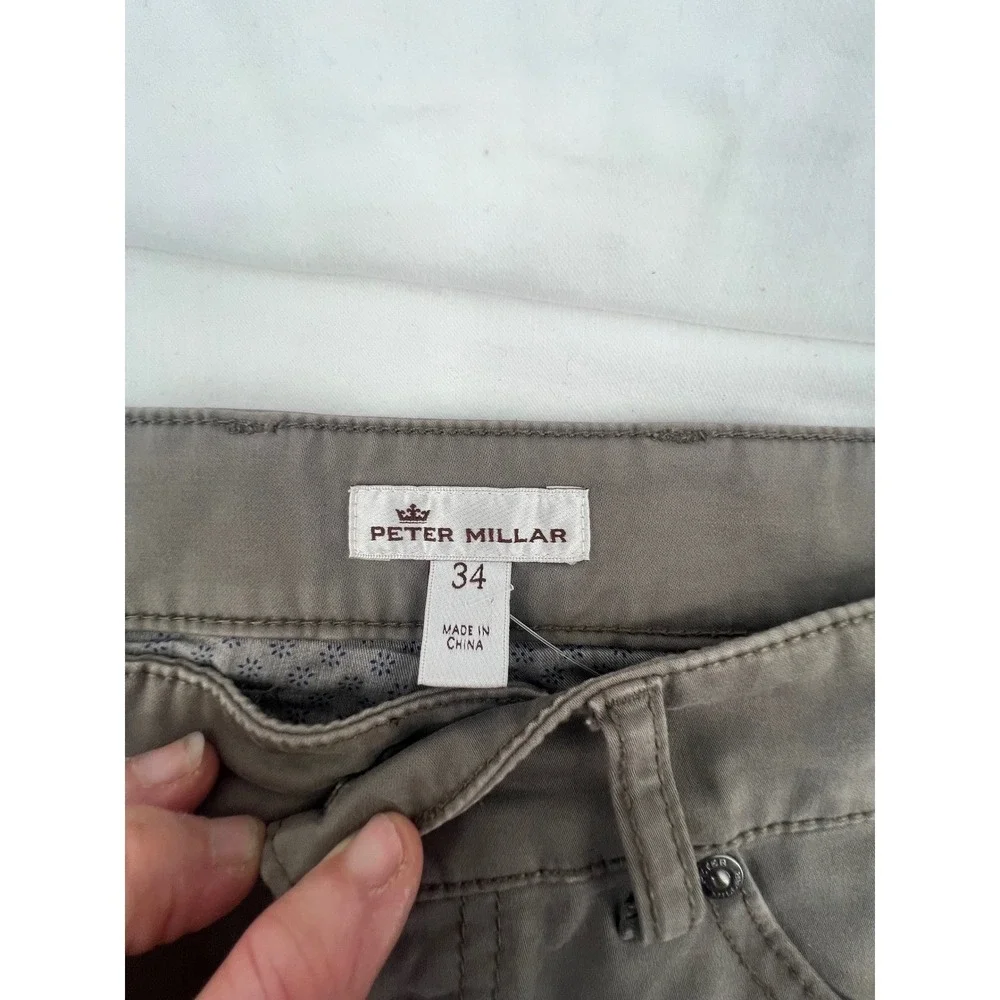 Peter Millar Mens Gray Chinos Pants Size 34 Flat Front Casual Business